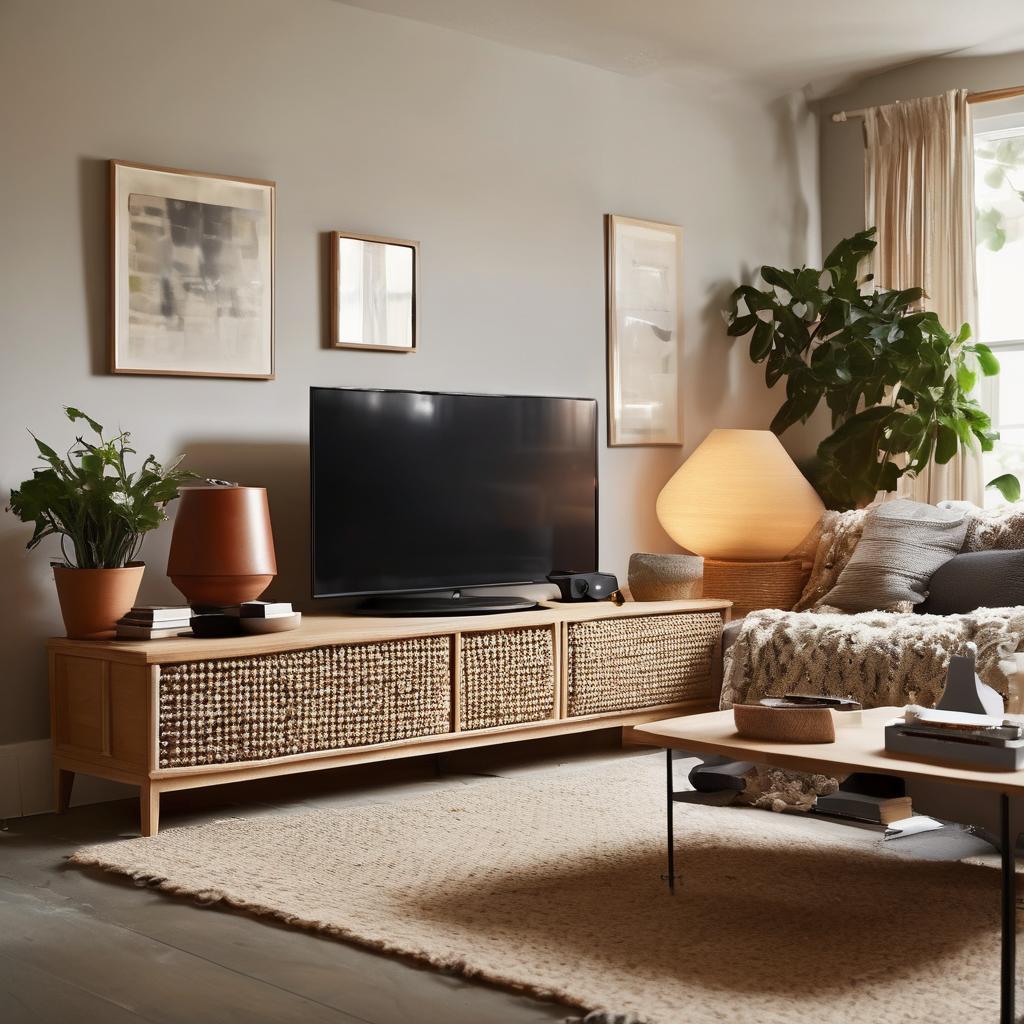 Cozy Living Room Media Setup with Soft Lighting