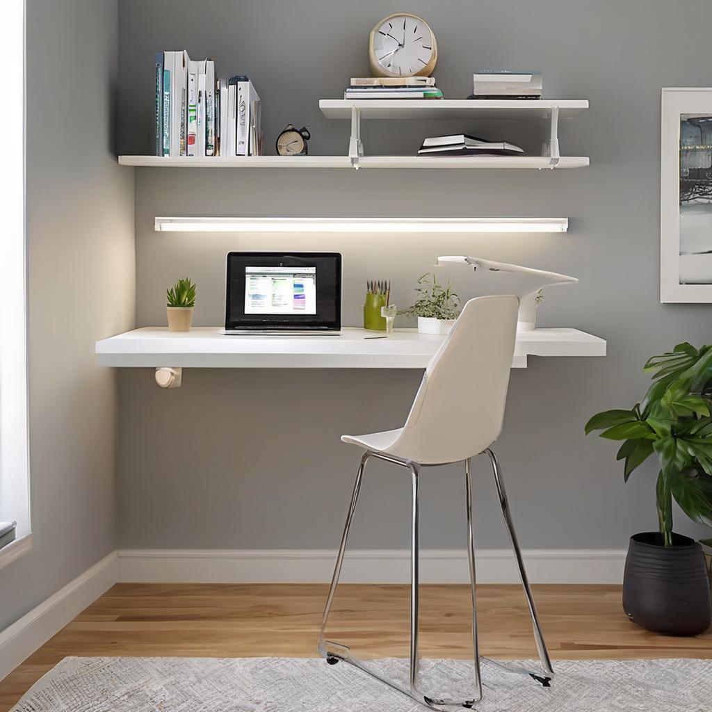 Floating desk setup for a minimal footprint