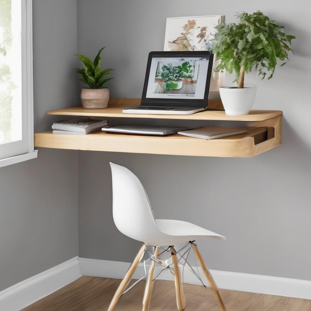 Floating shelf desk to save floor space