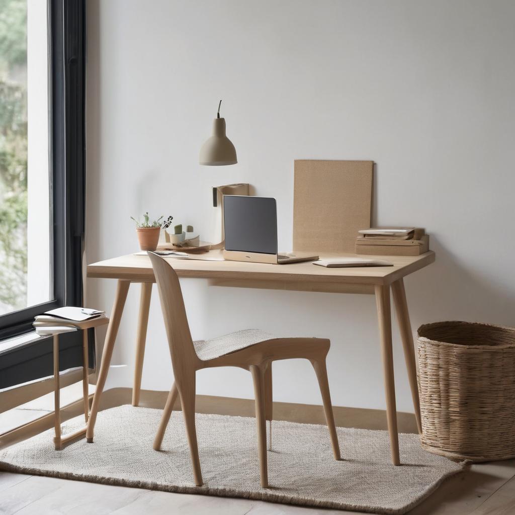 Natural wood minimal tech desk for small spaces