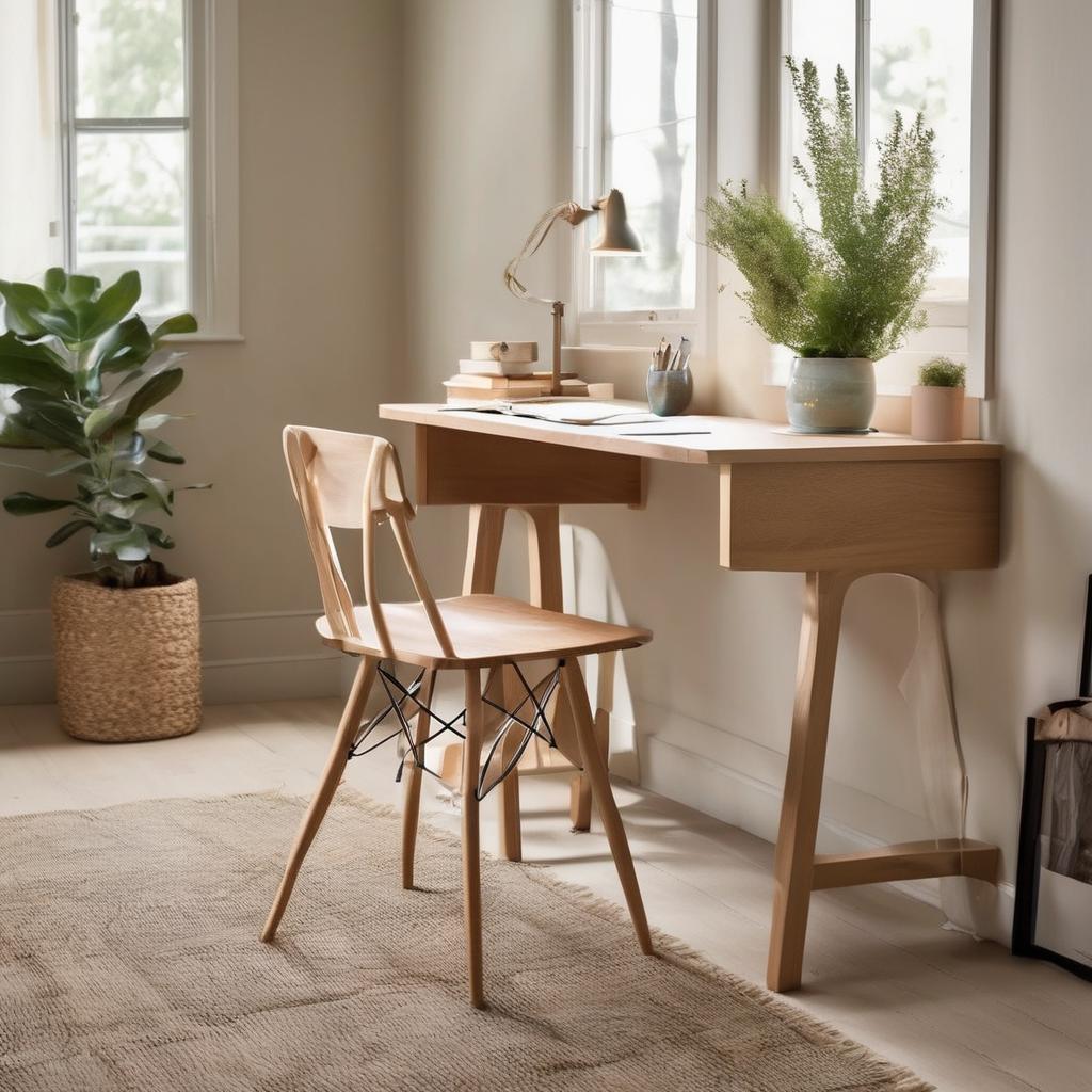 Simple Scandinavian desk with warm wood tones