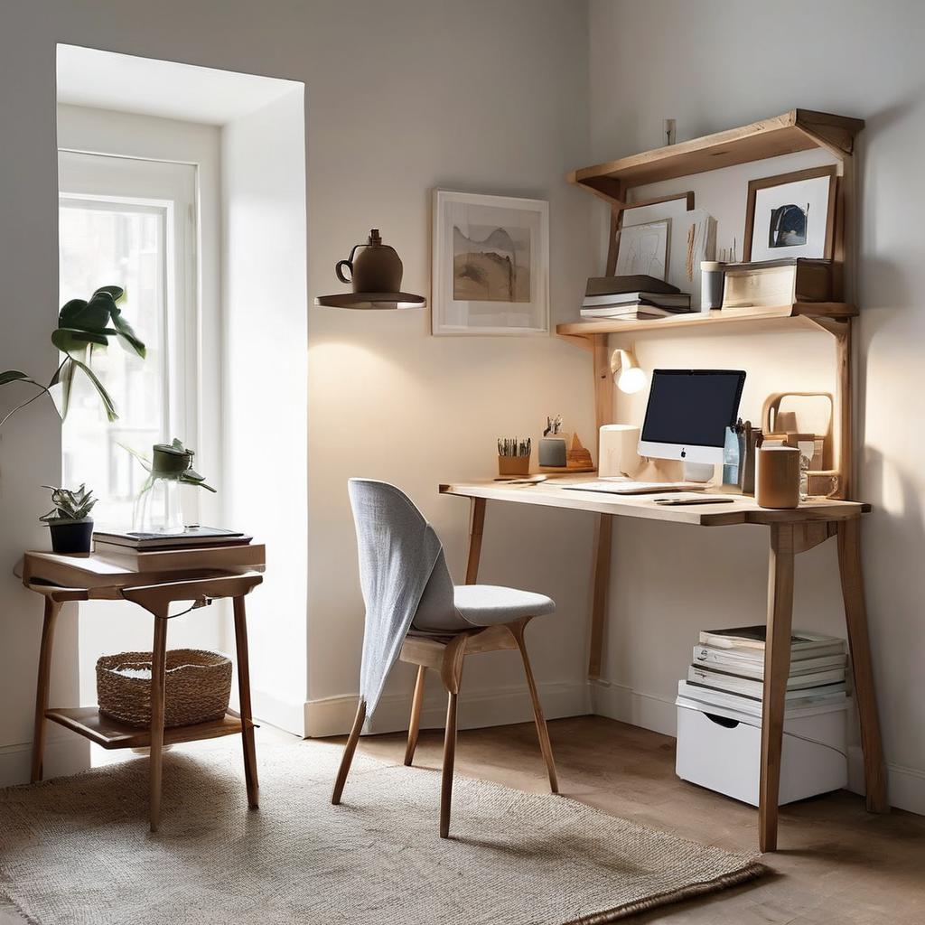 Small Space Desk Setup with Natural Materials