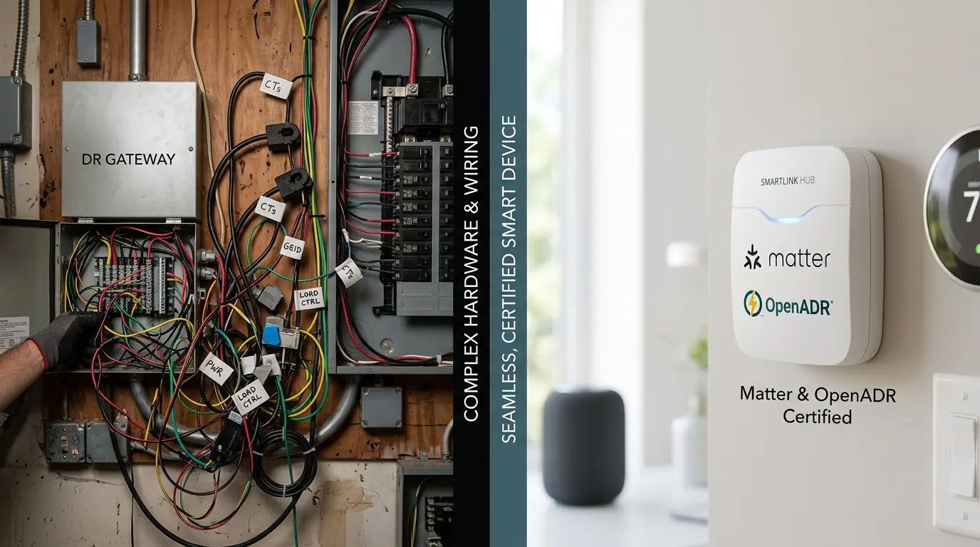 Comparison of complex demand response hardware versus built-in seamless smart device integration