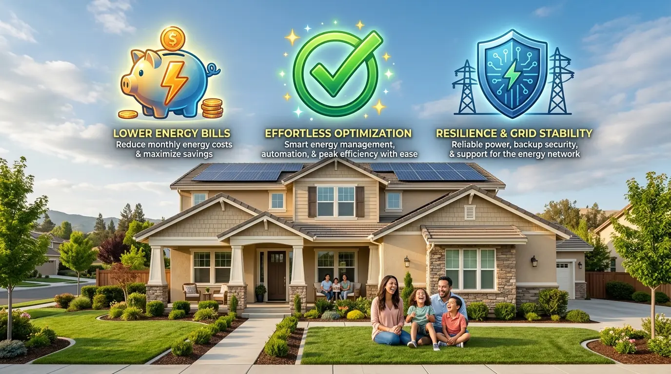 Infographic showing three benefits of smart grid integration for homeowners