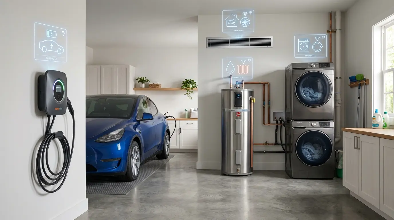 Smart home appliances including EV charger, HVAC, water heater and laundry