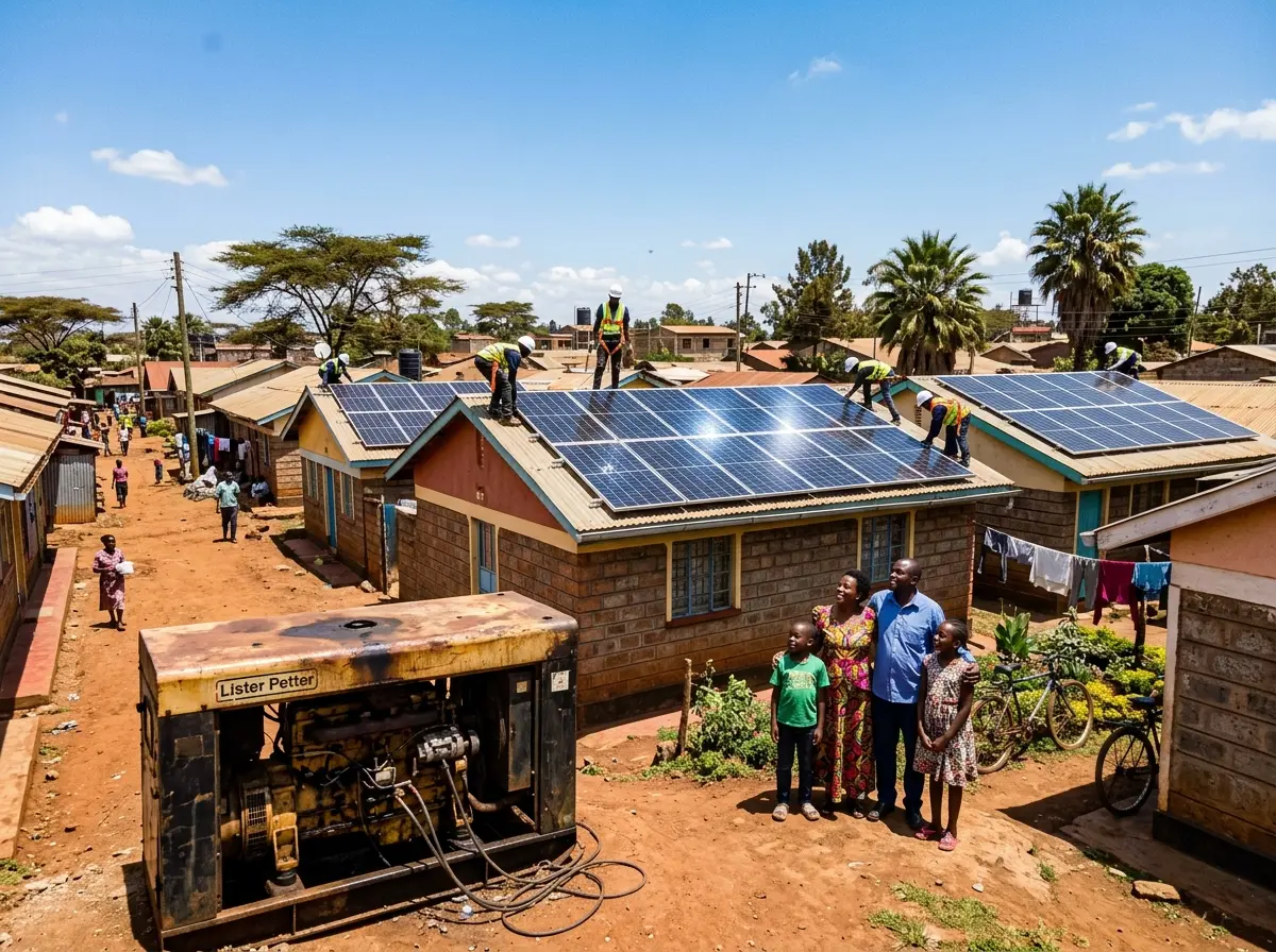 Solar panels being installed on African homes replacing diesel generators