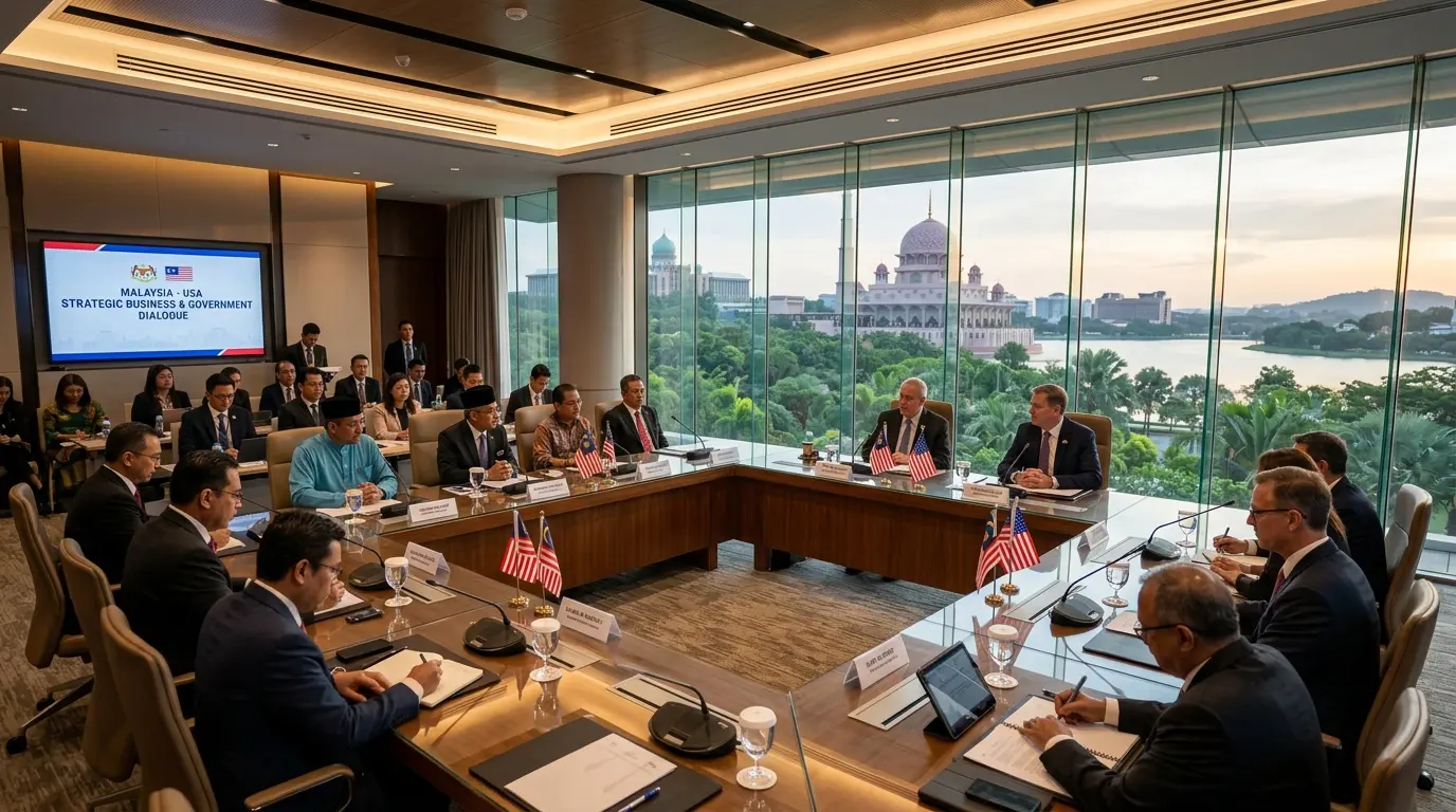 US and Malaysian delegates in a high-level meeting in Putrajaya discussing green transition cooperation